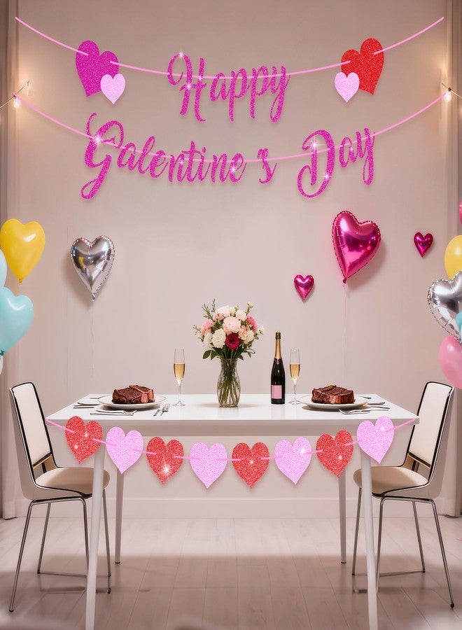 Lecheme Happy Galentine's Day Banner Red Pink Glitter Galentines Heart Banner for Girl Day Heart Sign for Galentines Party Decorations - Image 5